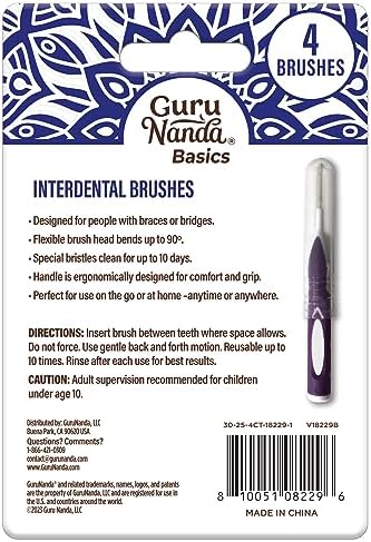 GuruNanda interdental brushes with caps 4 count mint